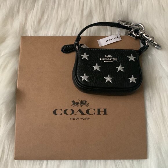 COACH Metallic Star Mini Nolita Bag Charm Key Ring in Black - Picture 1 of 4